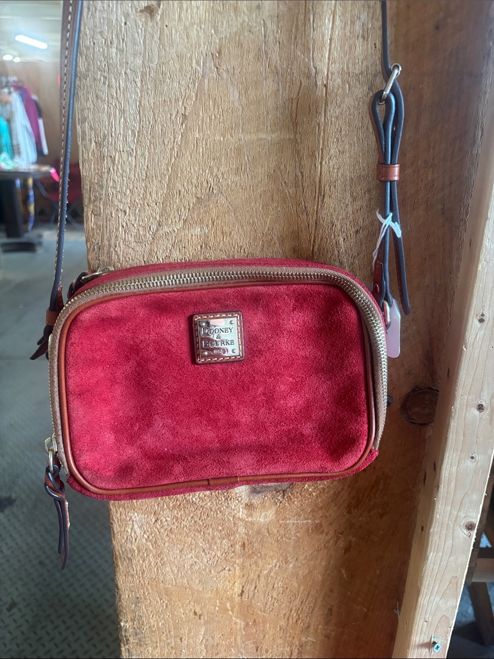 Dooney & Bourke Red Suede crossbody  with Tan Trim